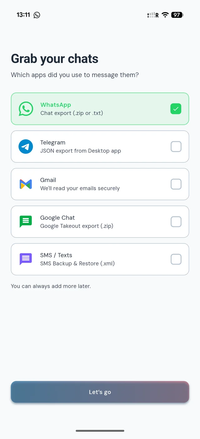 Subtext import — bring chats from WhatsApp, Telegram, Google Chat, Gmail, or SMS