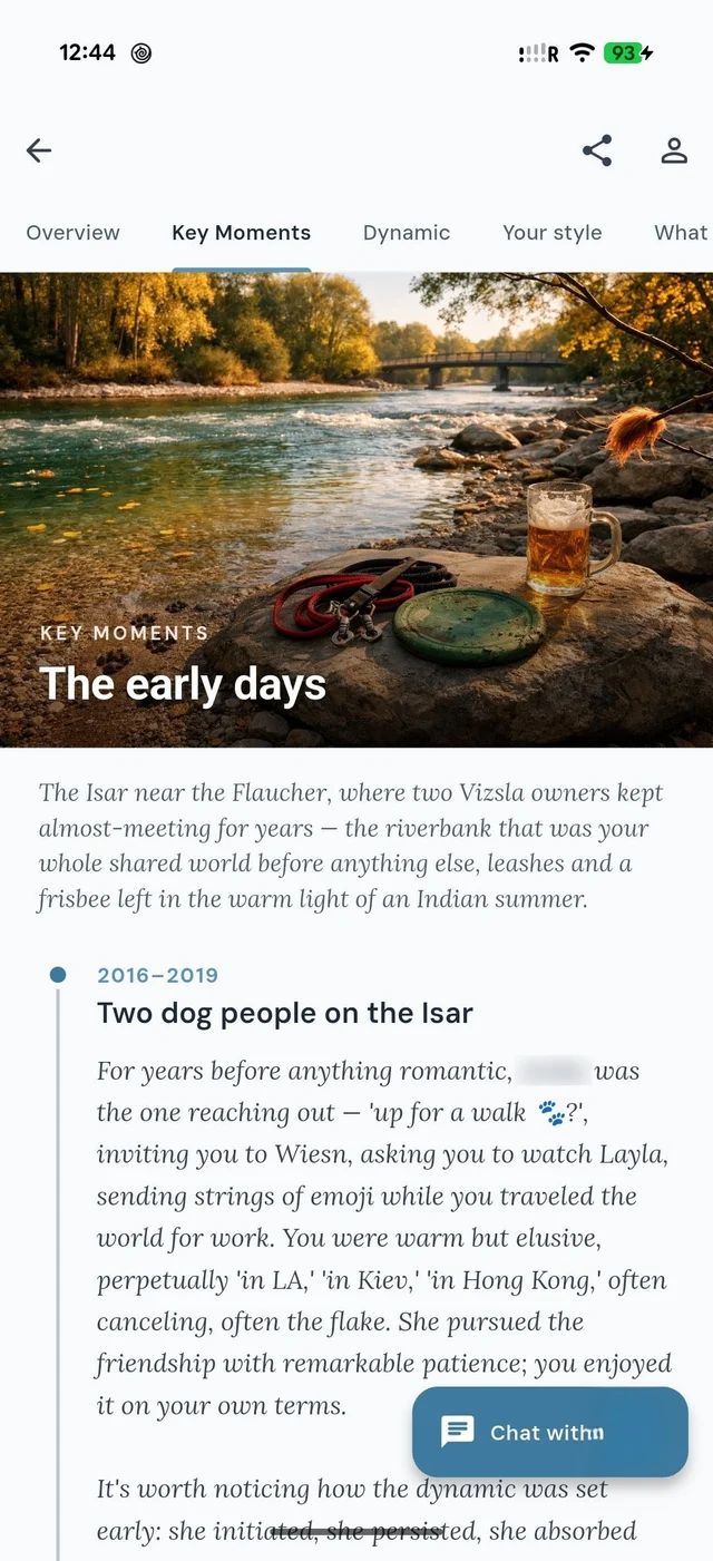 A Subtext deep dive — the Key Moments of a relationship, told as a story with a chapter image